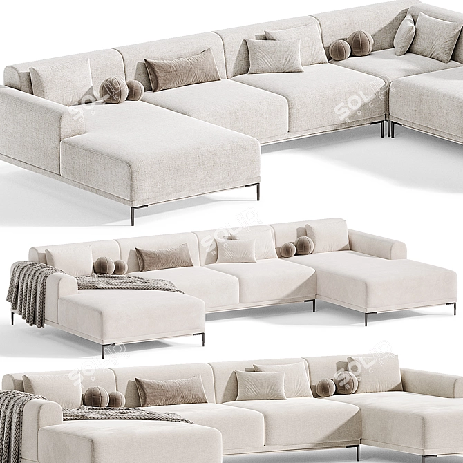 Stylish Marlet Corner Sofa Set 3D model image 4