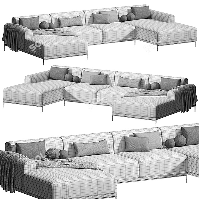 Stylish Marlet Corner Sofa Set 3D model image 7