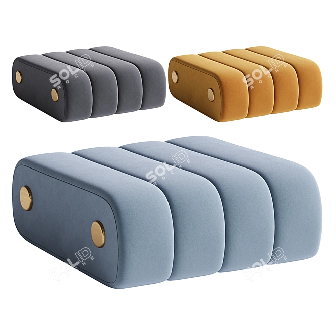 Stylish Dakota Leather Brass Ottoman 3D model image 1