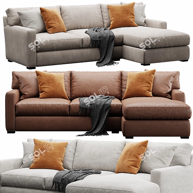 Modular Velvet Sectional Sofa 3D model image 1