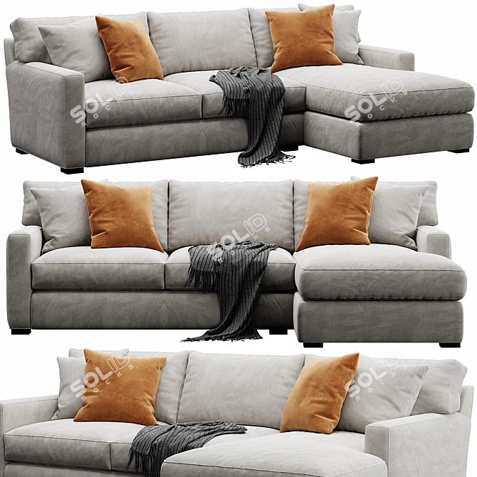 Modular Velvet Sectional Sofa 3D model image 3