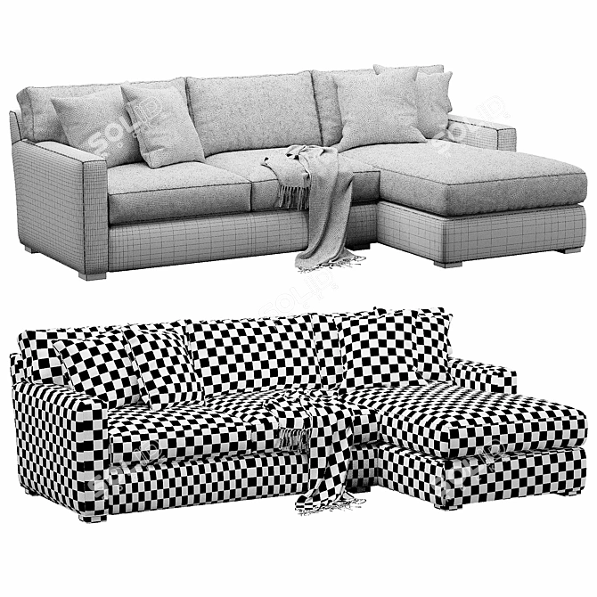 Modular Velvet Sectional Sofa 3D model image 5