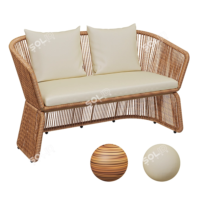 Rattan Beige Sofa St. Tropez 3D model image 1