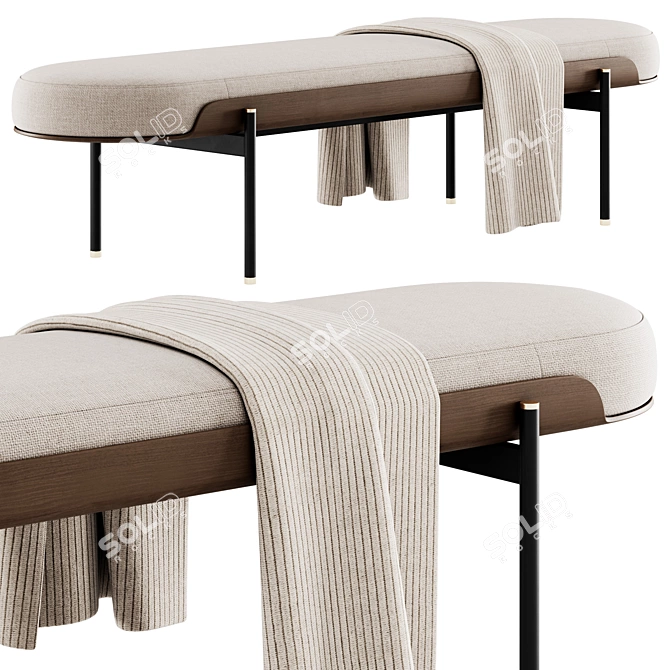 Bonnie Long Bench with Throw 3D model image 1