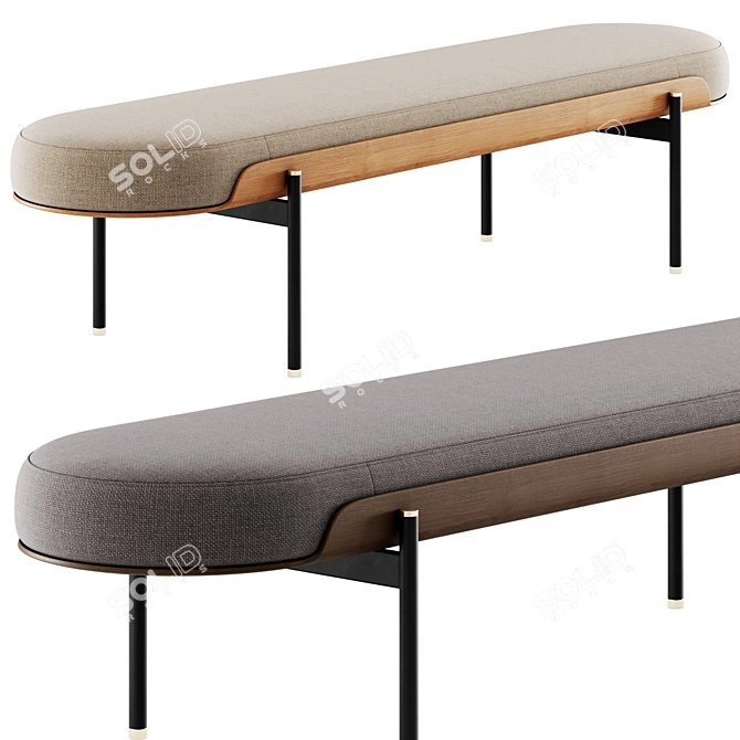 Bonnie Long Bench with Throw 3D model image 3