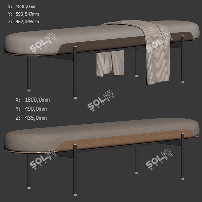 Bonnie Long Bench with Throw 3D model image 6