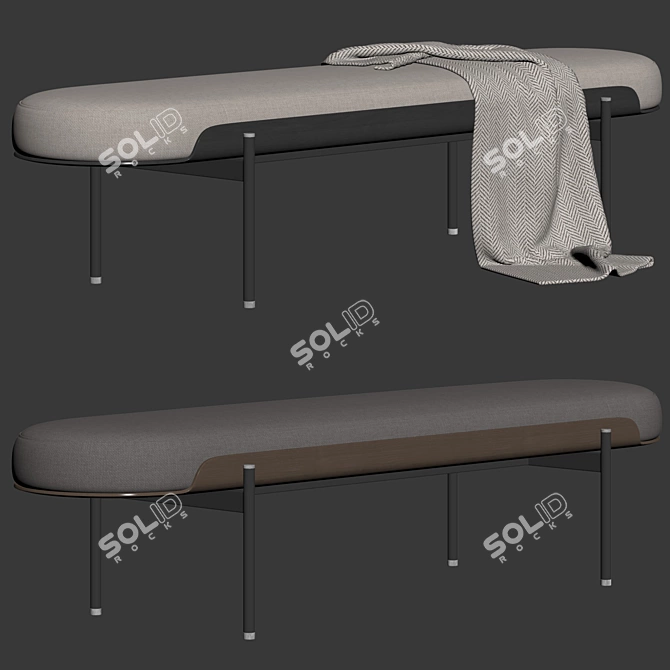 Bonnie Long Bench with Throw 3D model image 7