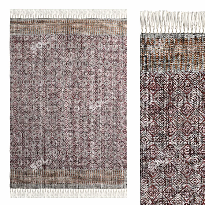 Sari Flat-Woven Cotton Rug: Elegant 3D Model 3D model image 1