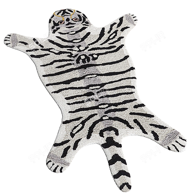 Organic Cotton White Tiger Rug 3D model image 2