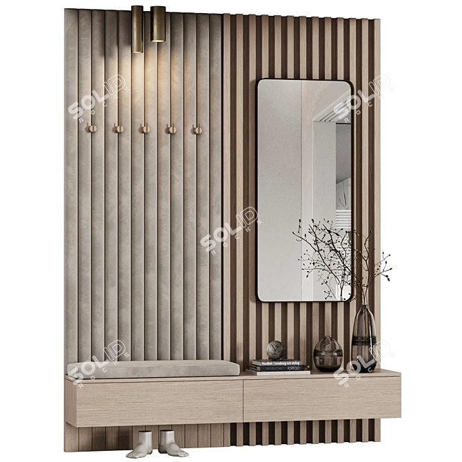 Minimalist Entryway Set with Mirror 3D model image 1