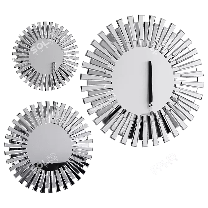 Silver Starburst Modern Round Mirror 3D model image 2