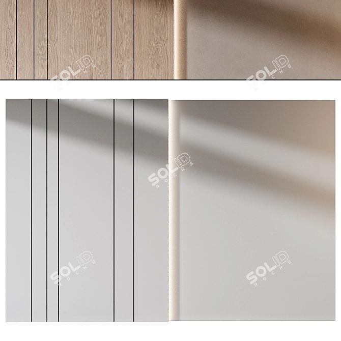 Large Wooden Wall Panel Set 3D model image 2