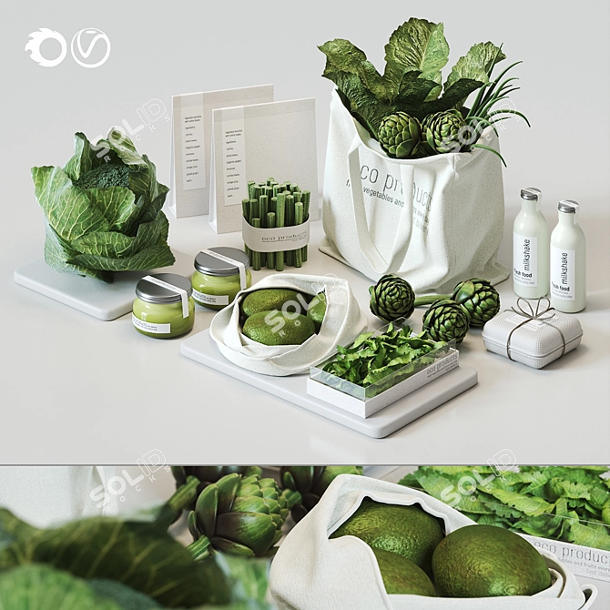 Green Kitchen Vegetable Set: 3D Models 3D model image 1