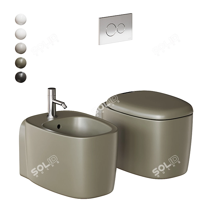 Plural Wall-Hung WC Set 3D model image 1