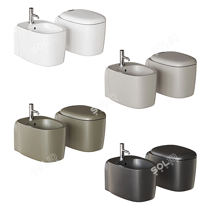 Plural Wall-Hung WC Set 3D model image 2