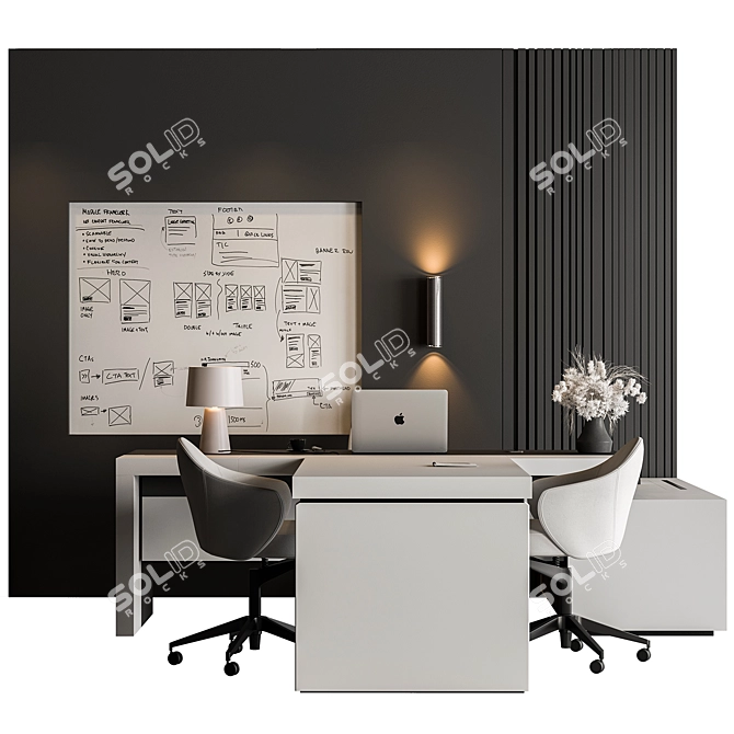 Executive Boss Desk - Workstation Transform 3D model image 1