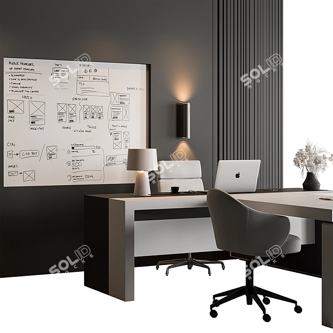 Executive Boss Desk - Workstation Transform 3D model image 4