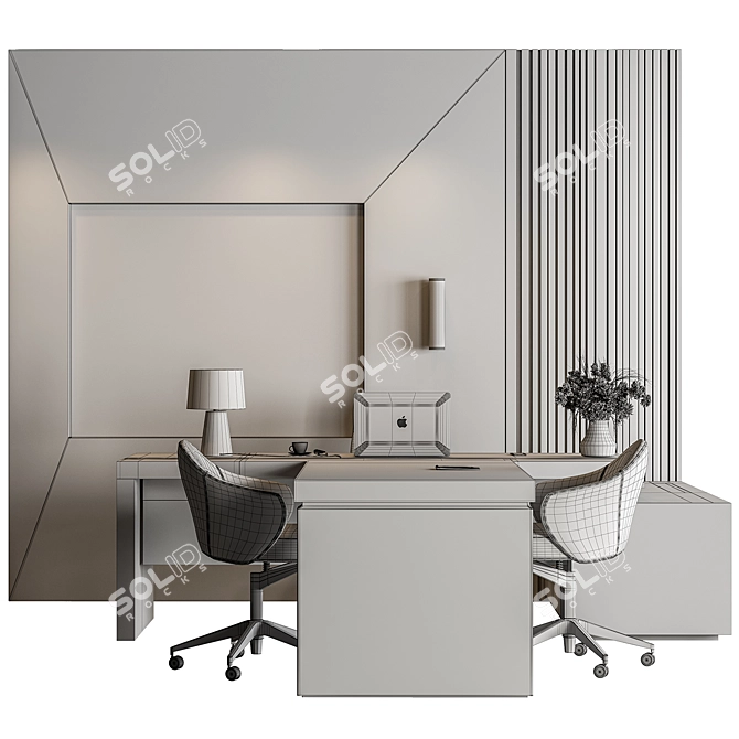 Executive Boss Desk - Workstation Transform 3D model image 5