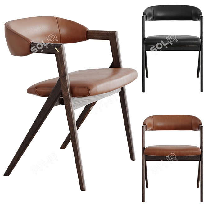 Elegant Anita Leather Dining Chair 3D model image 1