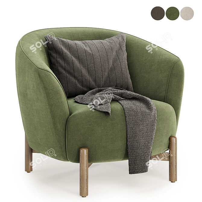 Stylish Kragelund Gran Armchair - 3 Colors 3D model image 2