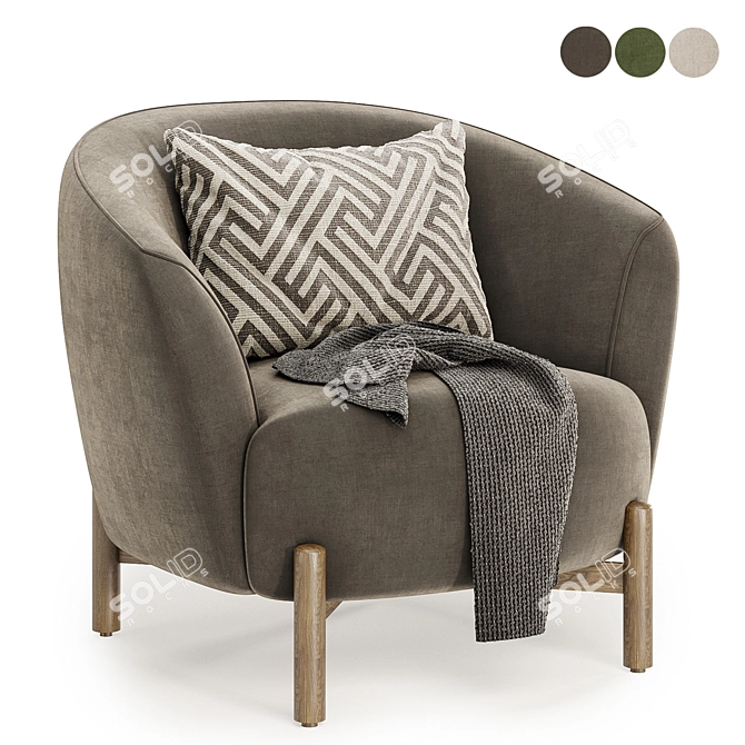 Stylish Kragelund Gran Armchair - 3 Colors 3D model image 3