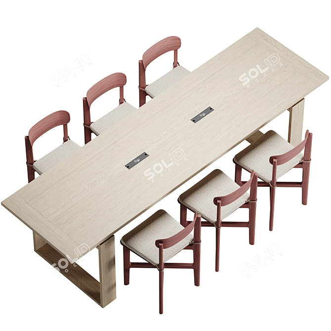 Modern Wooden Conference Table 3D model image 8