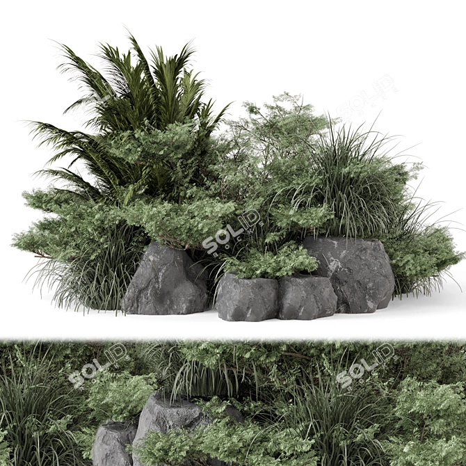 Garden Set Bush Tree Render 3D model image 1