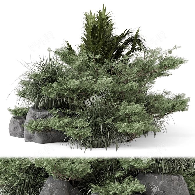 Garden Set Bush Tree Render 3D model image 2