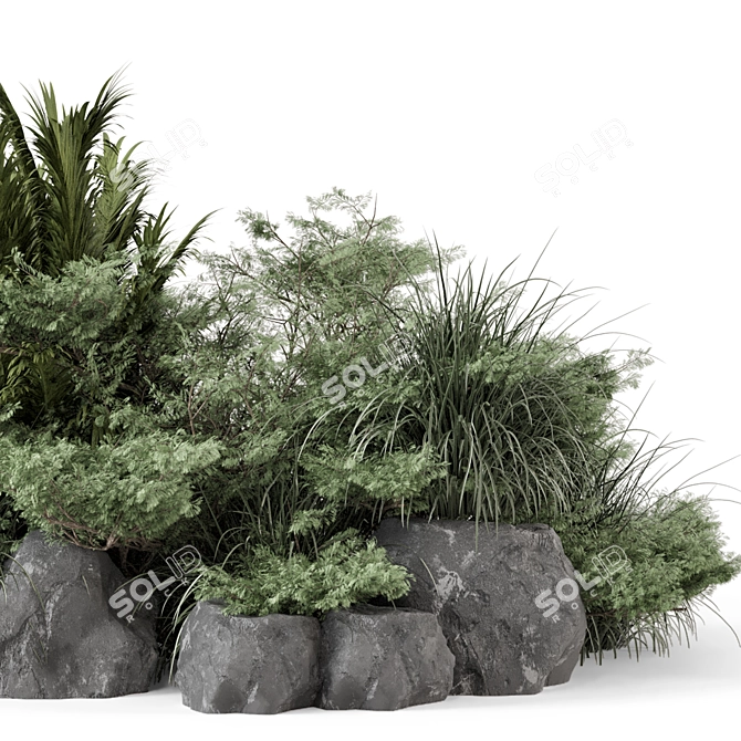 Garden Set Bush Tree Render 3D model image 3