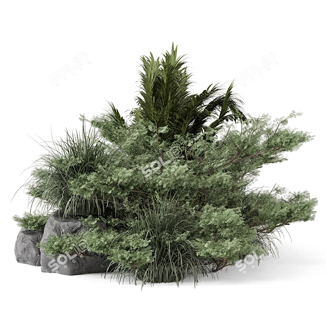 Garden Set Bush Tree Render 3D model image 6