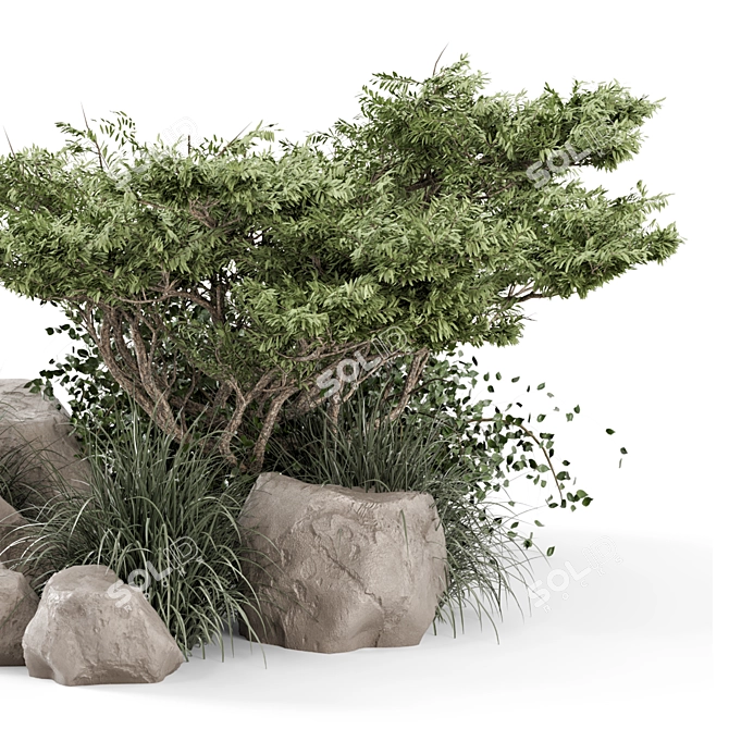 Outdoor Garden Bush Tree Set 3D model image 3