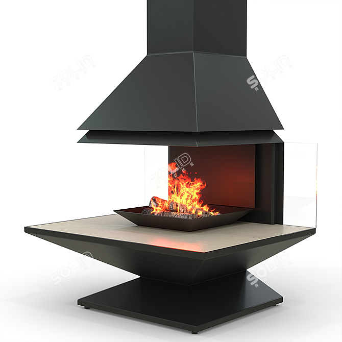 Modern Steel Fireplace with Marble 3D model image 2