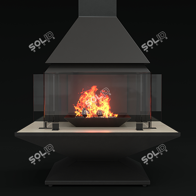 Modern Steel Fireplace with Marble 3D model image 4