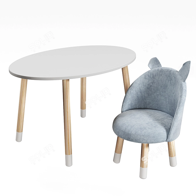 Kids Oval Table Chair Set 3D model image 4