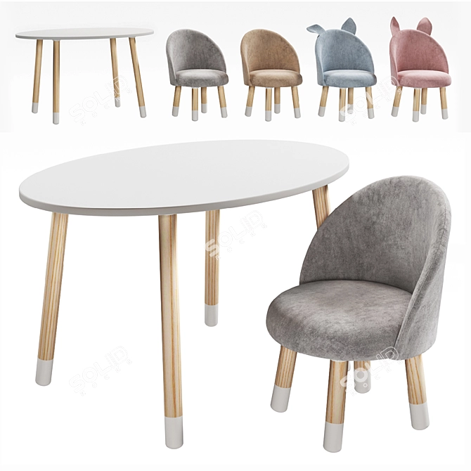 Kids Oval Table Chair Set 3D model image 11