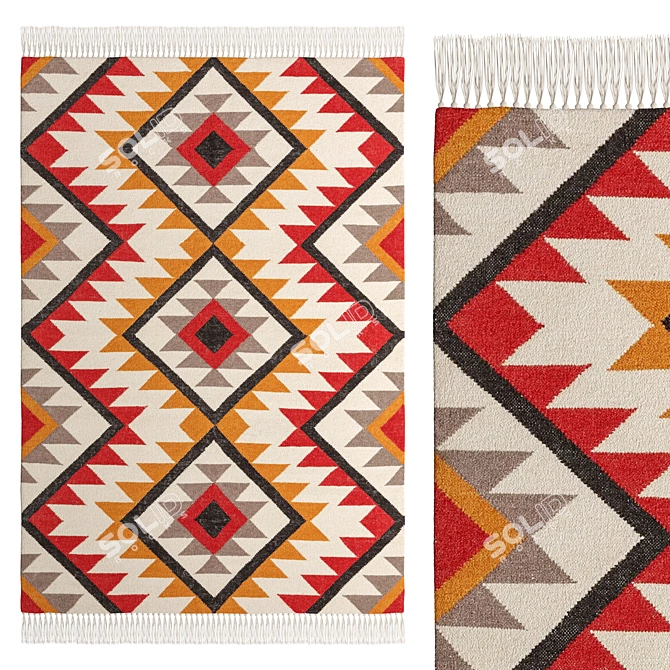 Red Hand Woven Kilim Rug 3D model image 1