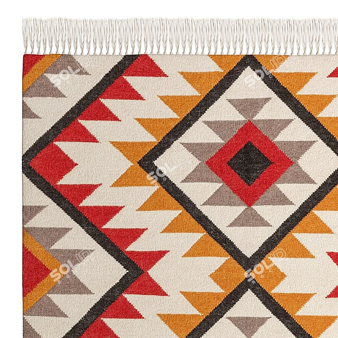 Red Hand Woven Kilim Rug 3D model image 2