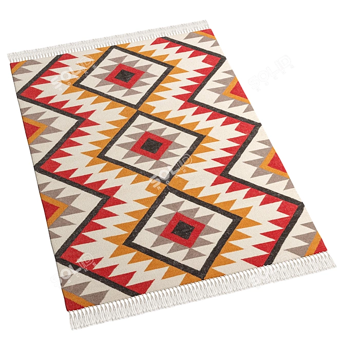 Red Hand Woven Kilim Rug 3D model image 3