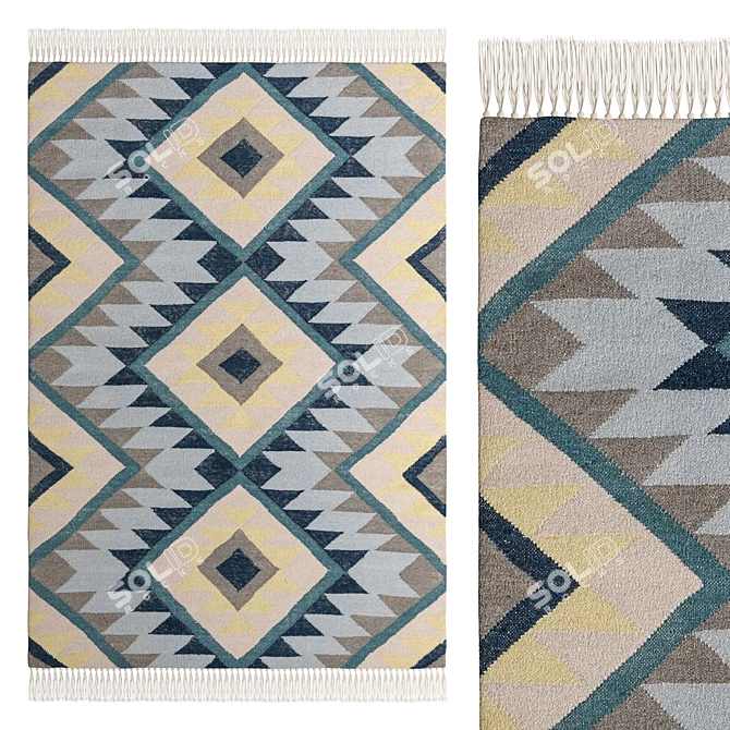 Benuta Zalan Blue Kilim Rug 3D model image 1