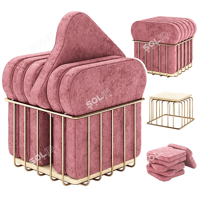 Toast-Shaped Multifunctional Ottoman 3D model image 5