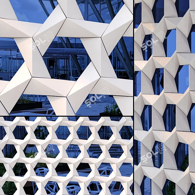 Reflective GRC Stars Facade Panels 3D model image 1