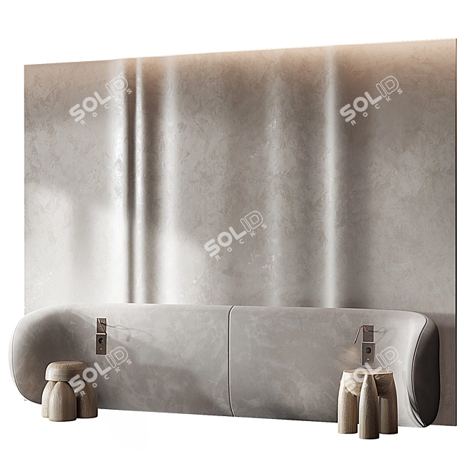 Beige Velvet Wave Headboard 3D model image 1