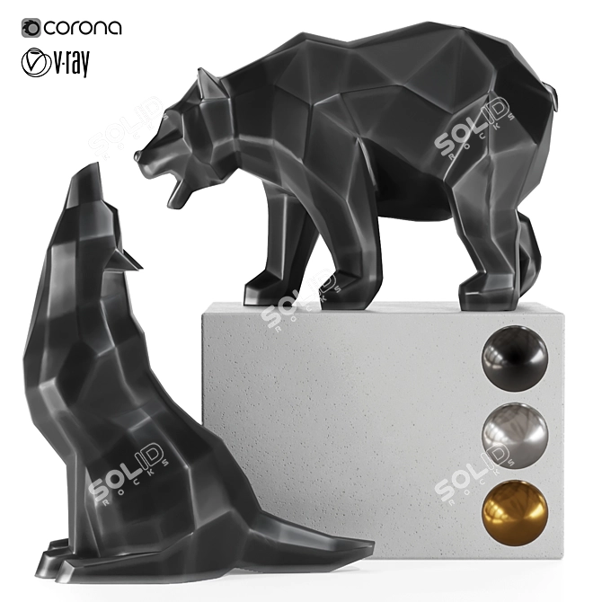 Geometric Wolf & Bear 3D Model 3D model image 1