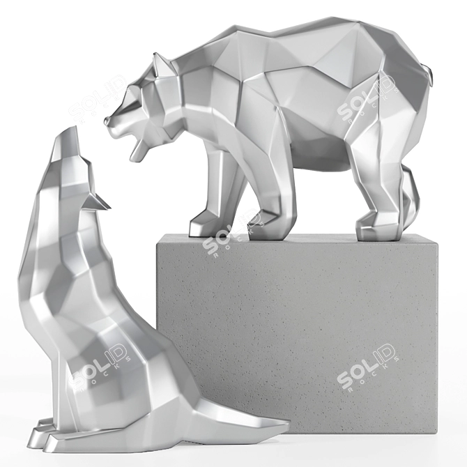 Geometric Wolf & Bear 3D Model 3D model image 2