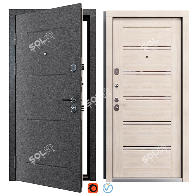 Elporta Metal Entry Door 900x2050 mm 3D model image 1