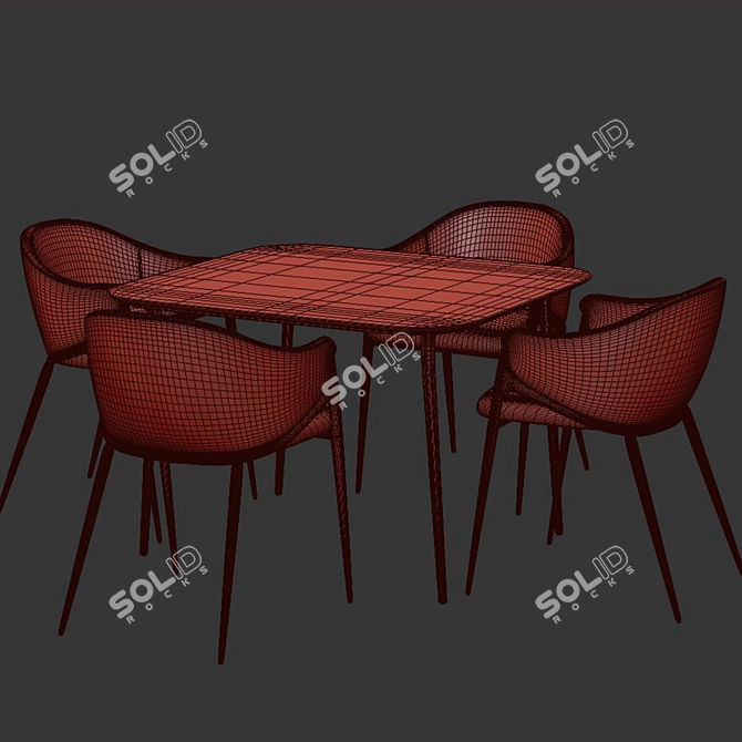 Elegant Brass Velvet Dining Set 3D model image 4