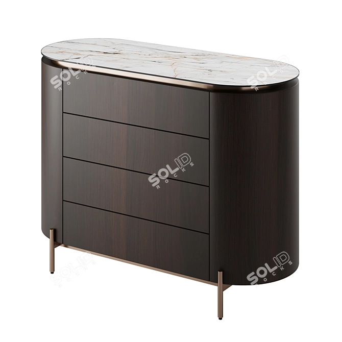 Walnut Brass Marble Sideboard 3D model image 3