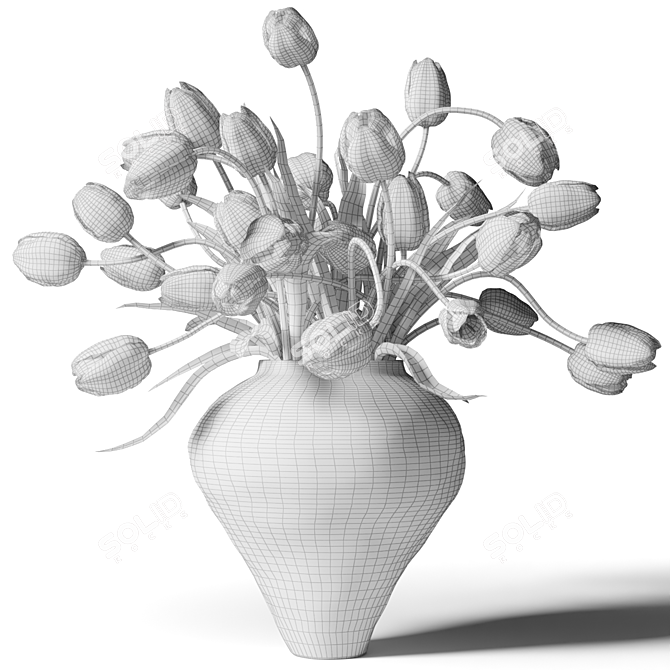 Colorful Tulips in White Clay Vase 3D model image 3