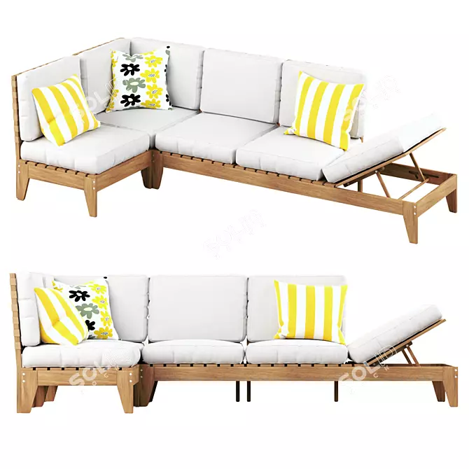 Outdoor Eucalyptus Modular Corner Sofa 3D model image 1