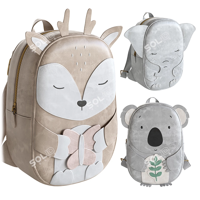 Children's Animal Backpack Set 3D model image 1